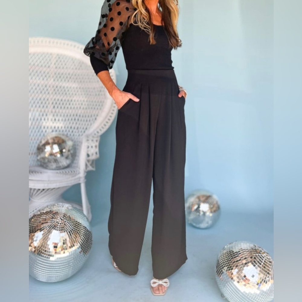 NWT! Black High Rise Pleated Waistband Wide Leg Pants